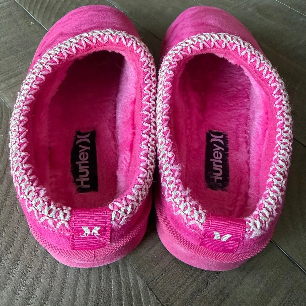 Hurley Kids Hot Pink Platform‎ Slippers Faux Fur Lined Mules Girls Size 3